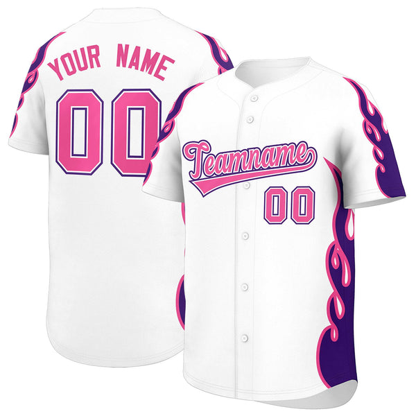 Custom White Purple Side Flame Outline Pattern Sports Uniform Basetball Jersey | BuyFootballJersey
