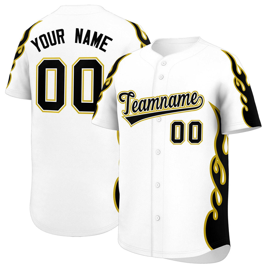 Custom White Old Gold Side Flame Outline Pattern Sports Uniform Basetball Jersey | BuyFootballJersey