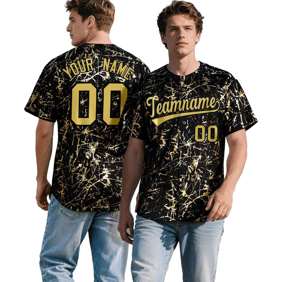 Custom Black Old Gold Shiny Gold Cracked Texture Baseball Jersey | BuyFootballJersey