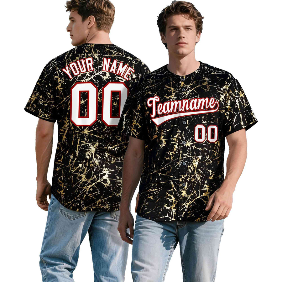 Custom Black White Black&Gold Marble Print Clubwear Party Streetwear Baseball Jersey | BuyFootballJersey