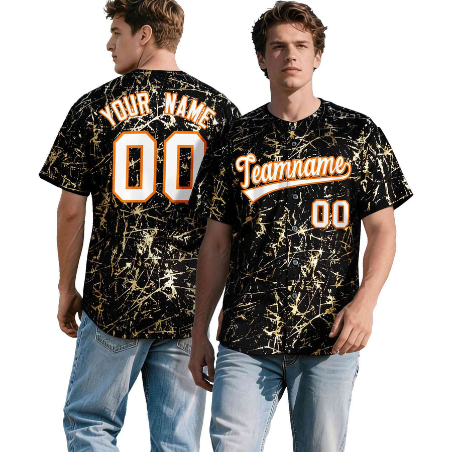 Custom Black White Black&Shiny Gold Cracked Foil Breathable Mesh Streetwear Baseball Jersey | BuyFootballJersey