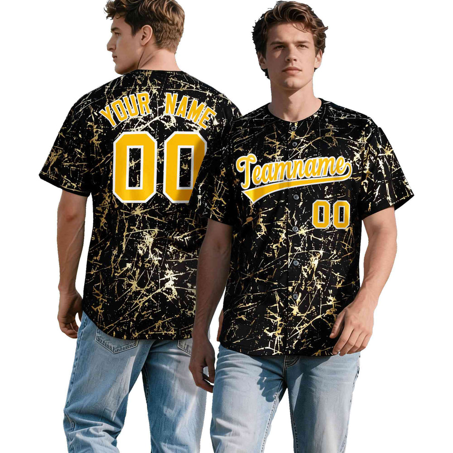 Custom Black Yellow Shiny Gold Cracked Texture Baseball Jersey | BuyFootballJersey
