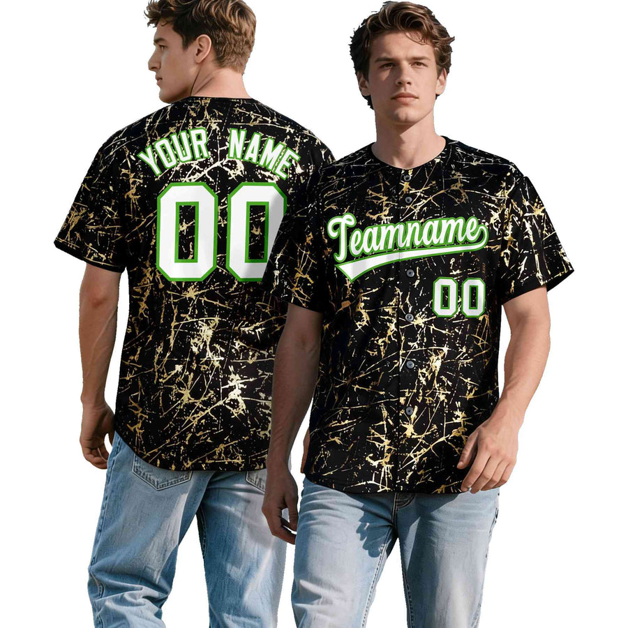 Custom Black White Black&Gold Marble Print Clubwear Party Streetwear Baseball Jersey | BuyFootballJersey