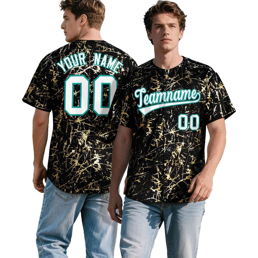 Custom Black White Black&Shiny Gold Cracked Foil Breathable Mesh Streetwear Baseball Jersey | BuyFootballJersey