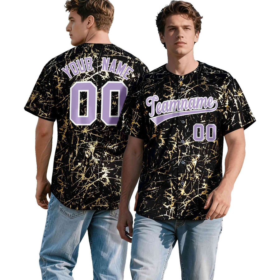 Custom Black Light Purple Metallic Gold Splatter Breathable&Wrinkle-Resistant Baseball Jersey | BuyFootballJersey