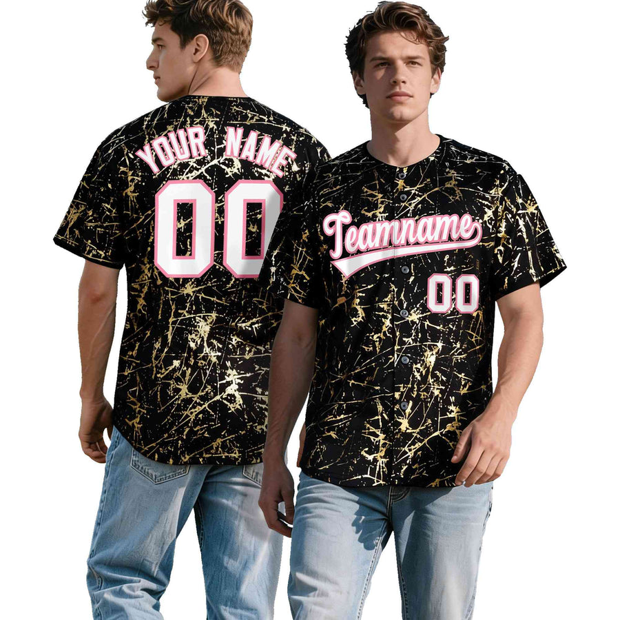 Custom Black White Black&Shiny Gold Cracked Foil Breathable Mesh Streetwear Baseball Jersey | BuyFootballJersey