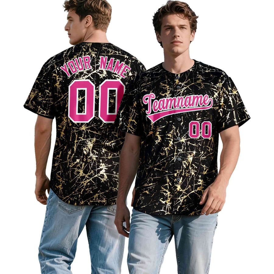 Custom Black Rose Red Shiny Gold Cracked Texture Baseball Jersey | BuyFootballJersey