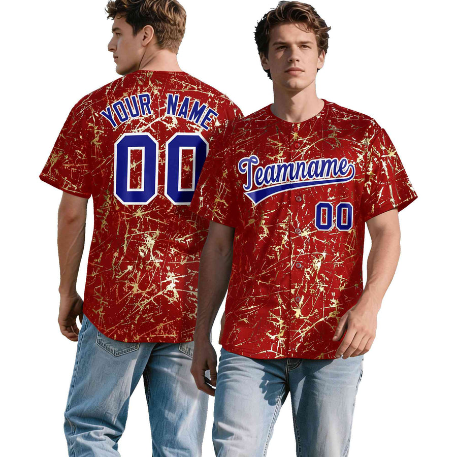 Custom Red Royal Shiny Gold Cracked Texture Baseball Jersey | BuyFootballJersey