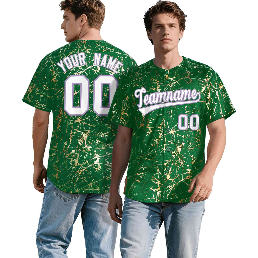 Custom Kelly Green White Black&Shiny Gold Cracked Foil Breathable Mesh Streetwear Baseball Jersey | BuyFootballJersey