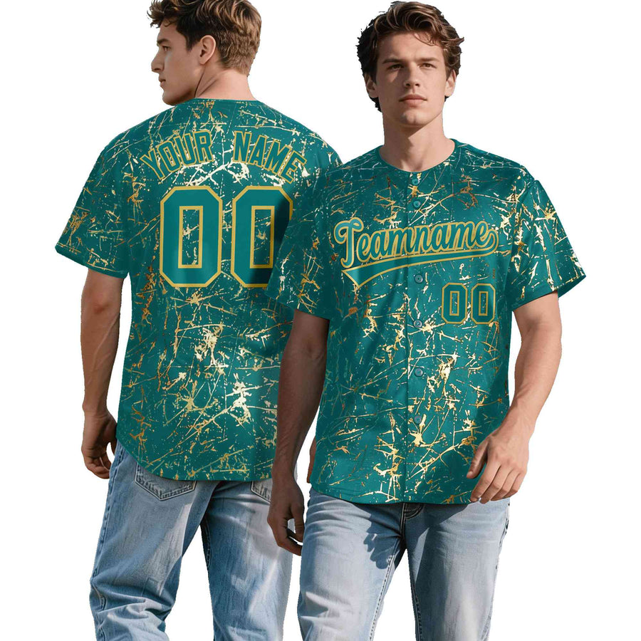 Custom Teal Old Gold Shiny Gold Cracked Texture Baseball Jersey | BuyFootballJersey