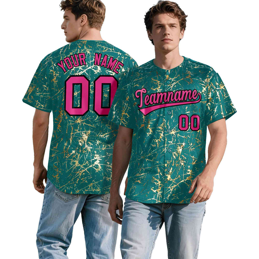 Custom Teal Rose Red Black&Gold Marble Print Clubwear Party Streetwear Baseball Jersey | BuyFootballJersey
