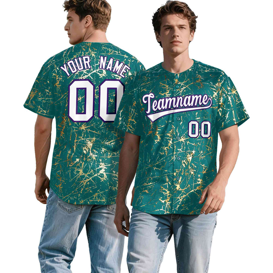 Custom Teal White Black&Shiny Gold Cracked Foil Breathable Mesh Streetwear Baseball Jersey | BuyFootballJersey