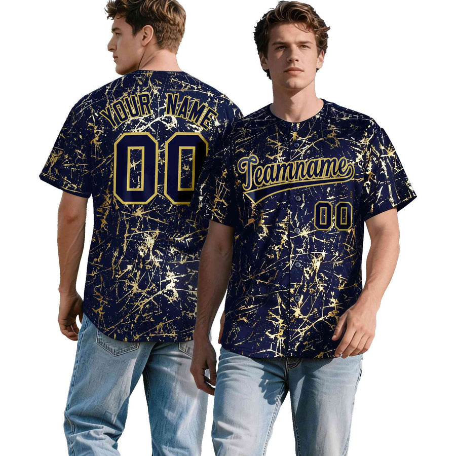 Custom Navy Old Gold Shiny Gold Cracked Texture Baseball Jersey | BuyFootballJersey
