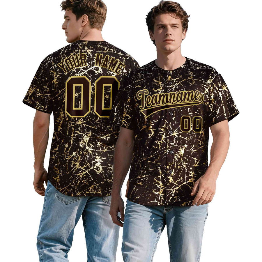 Custom Brown Old Gold Shiny Gold Cracked Texture Baseball Jersey | BuyFootballJersey