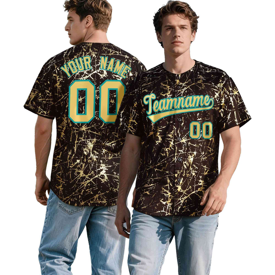 Custom Brown Khaki Black&Gold Marble Print Clubwear Party Streetwear Baseball Jersey | BuyFootballJersey