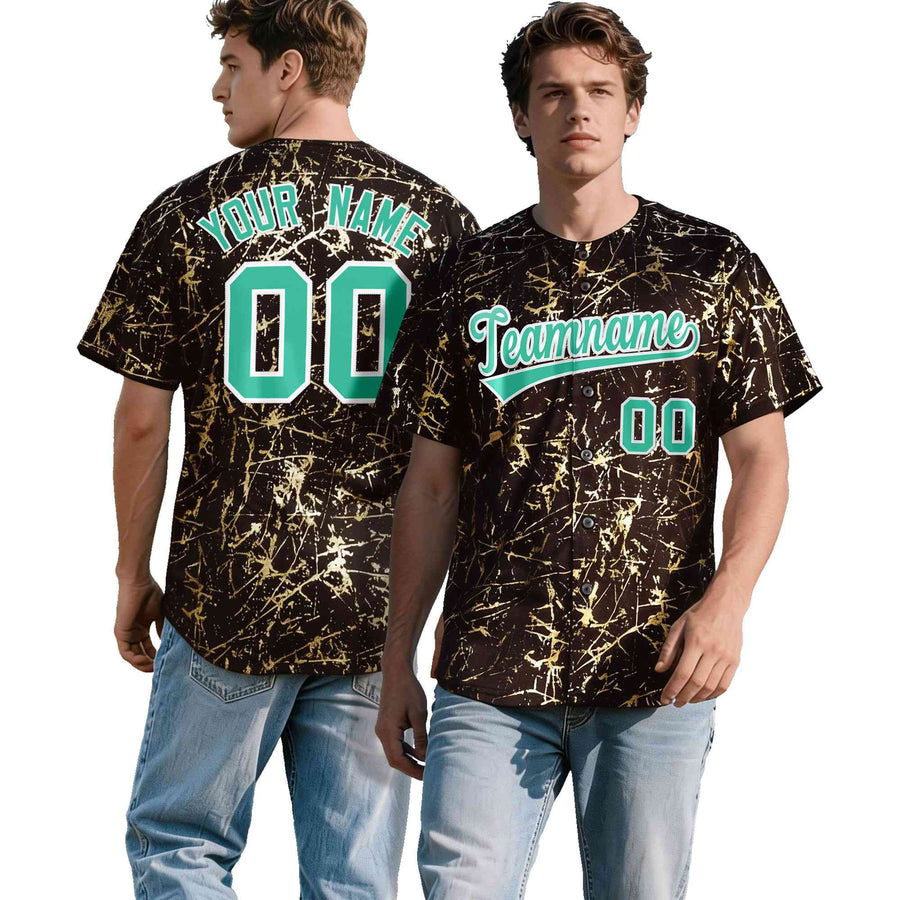 Custom Crimson Bright Green Metallic Gold Splatter Urban Streetwear Baseball Jersey | BuyFootballJersey