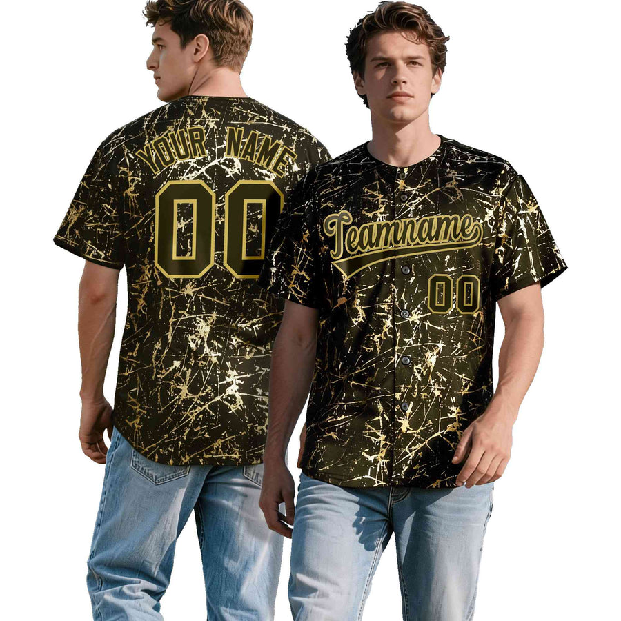 Custom Olive Old Gold Shiny Gold Cracked Texture Baseball Jersey | BuyFootballJersey