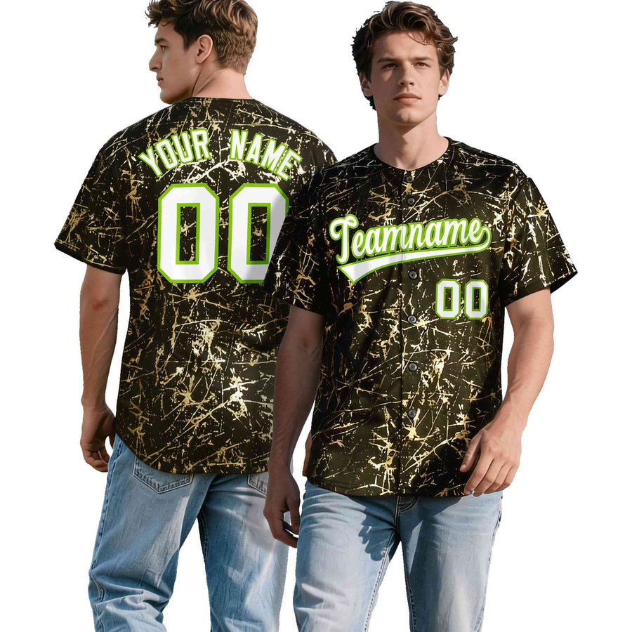 Custom Olive White Black&Shiny Gold Cracked Foil Breathable Mesh Streetwear Baseball Jersey | BuyFootballJersey