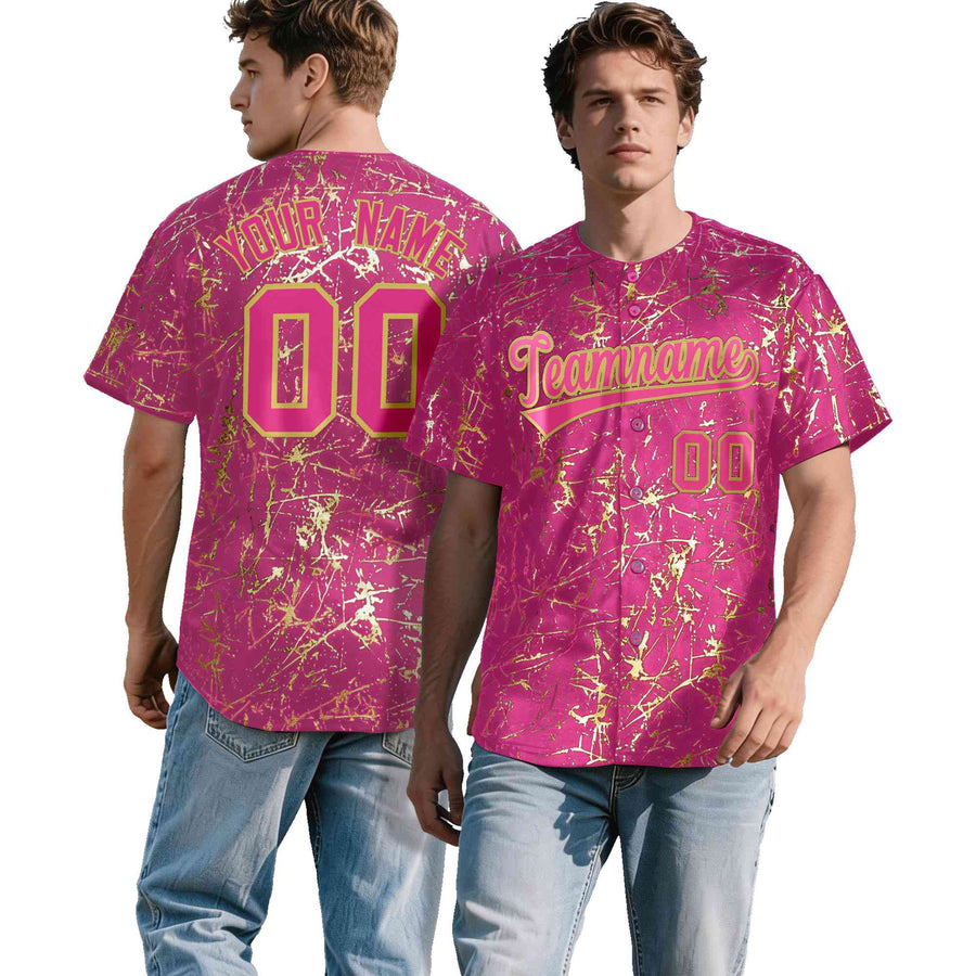 Custom Pink Old Gold Shiny Gold Cracked Texture Baseball Jersey | BuyFootballJersey