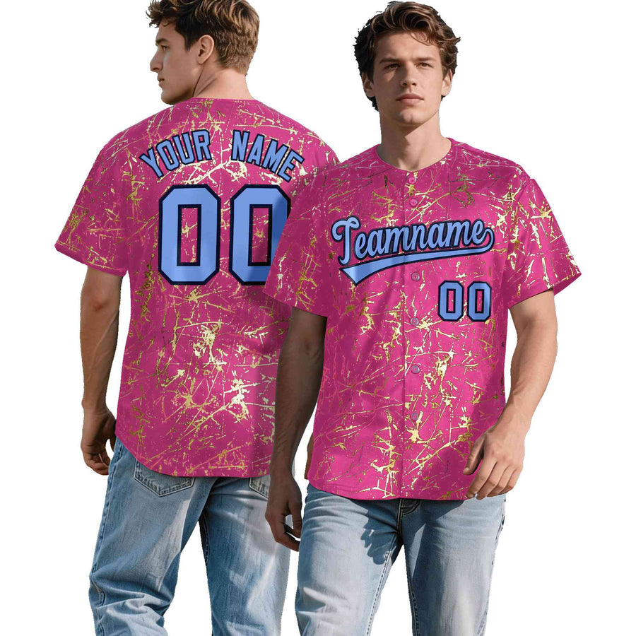 Custom Pink Light Blue Black&Gold Marble Print Clubwear Party Streetwear Baseball Jersey | BuyFootballJersey