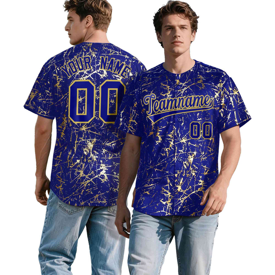 Custom Royal Old Gold Shiny Gold Cracked Texture Baseball Jersey | BuyFootballJersey