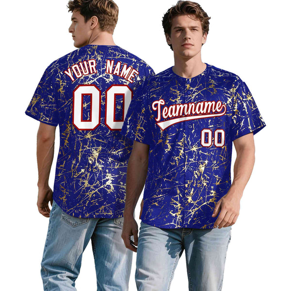 Custom Royal White Black&Gold Marble Print Clubwear Party Streetwear Baseball Jersey | BuyFootballJersey