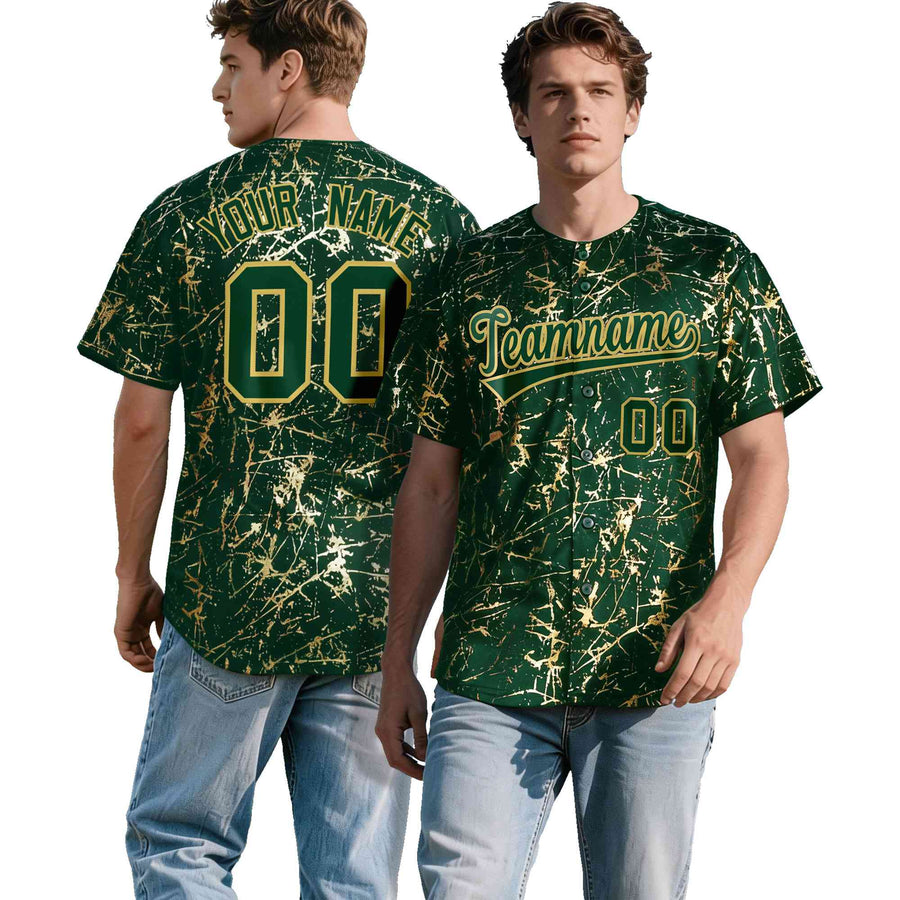 Custom Green Old Gold Shiny Gold Cracked Texture Baseball Jersey | BuyFootballJersey