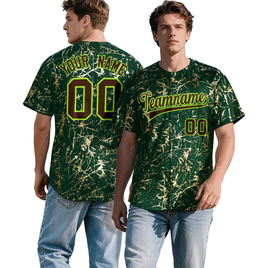 Custom Green Brown Metallic Gold Splatter Breathable&Wrinkle-Resistant Baseball Jersey | BuyFootballJersey