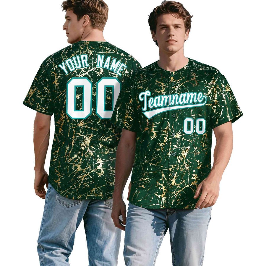 Custom Green White Black&Shiny Gold Cracked Foil Breathable Mesh Streetwear Baseball Jersey | BuyFootballJersey
