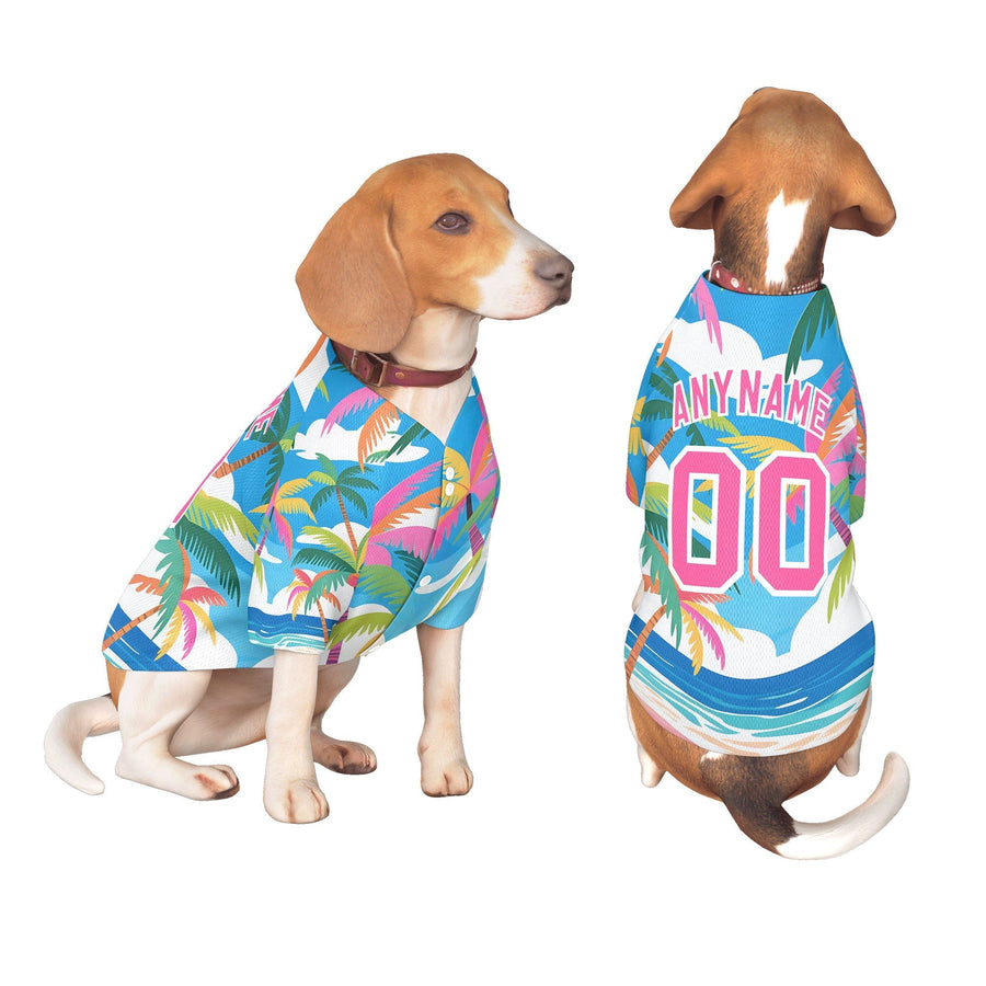 Custom Light Blue White Hawaiian Style Graffiti Pattern Dog Jersey | BuyFootballJersey