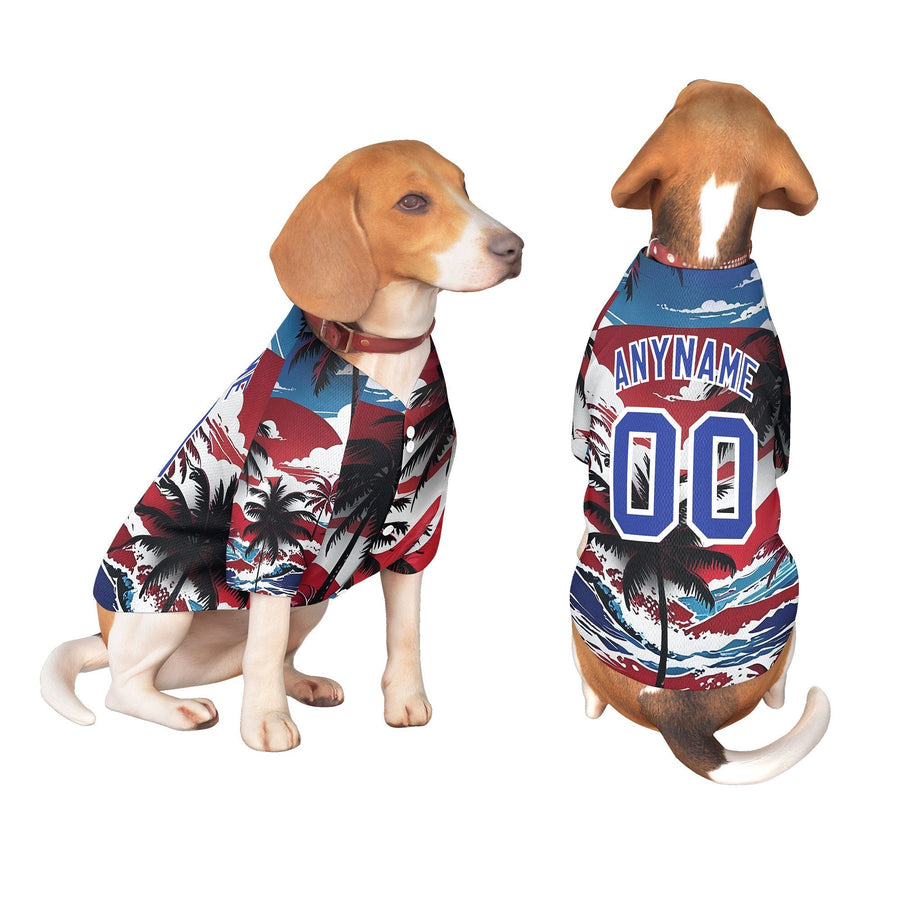Custom Royal Blue White Hawaiian Style Graffiti Pattern Dog Jersey | BuyFootballJersey
