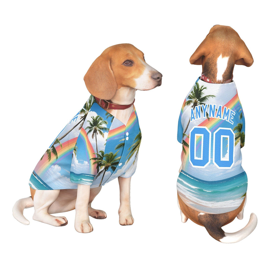 Custom Powder Blue White Hawaiian Style Graffiti Pattern Dog Jersey | BuyFootballJersey