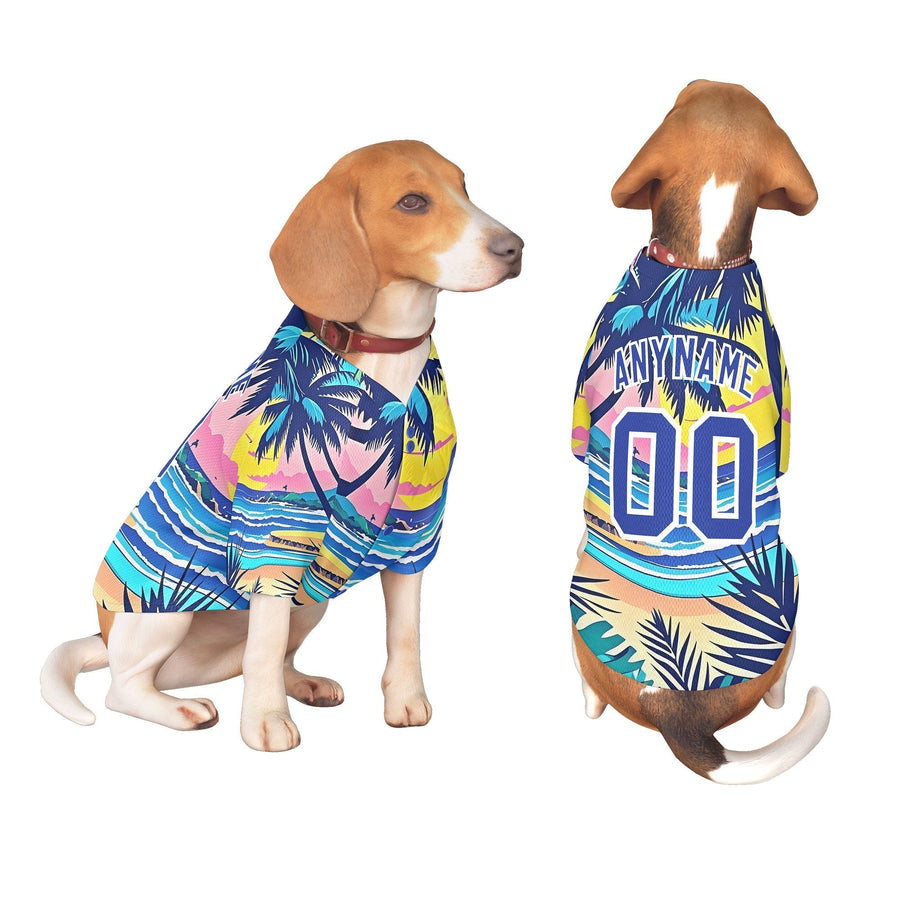 Custom Royal Blue White Hawaiian Style Graffiti Pattern Dog Jersey | BuyFootballJersey