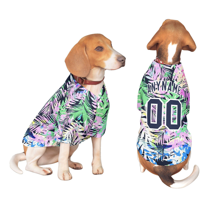 Custom Navy White Hawaiian Style Graffiti Pattern Dog Jersey | BuyFootballJersey
