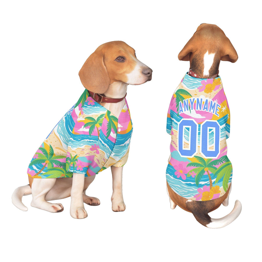 Custom Light Blue White Hawaiian Style Graffiti Pattern Dog Jersey | BuyFootballJersey