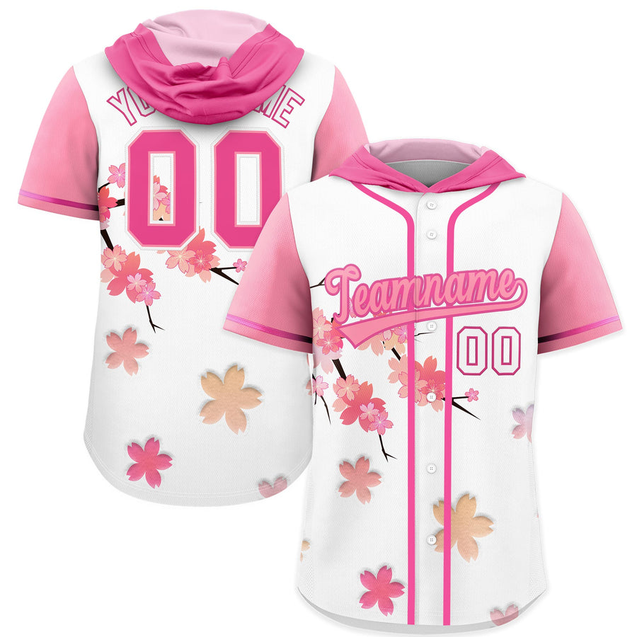 Custom Pink Light Pink Cherry Blossoms Raglan Sleeves Quick Dry Baseball Hooded Jersey | BuyFootballJersey