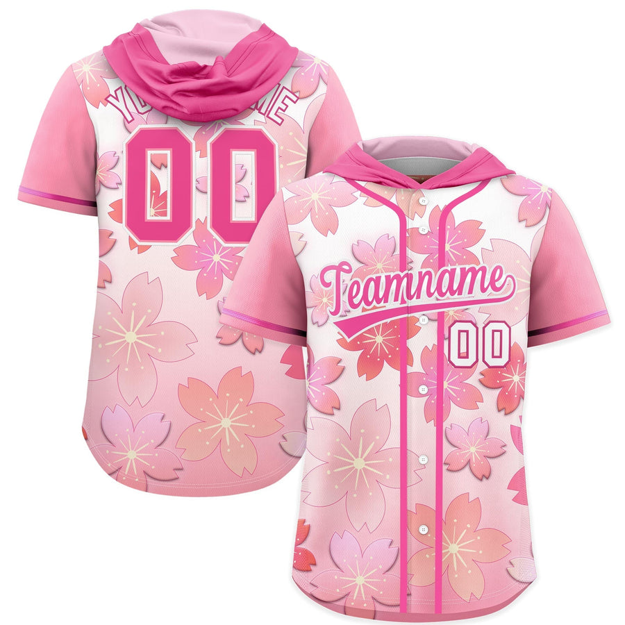 Custom Pink Pink Cherry Blossoms Raglan Sleeves Breathable Baseball Hooded Jersey | BuyFootballJersey