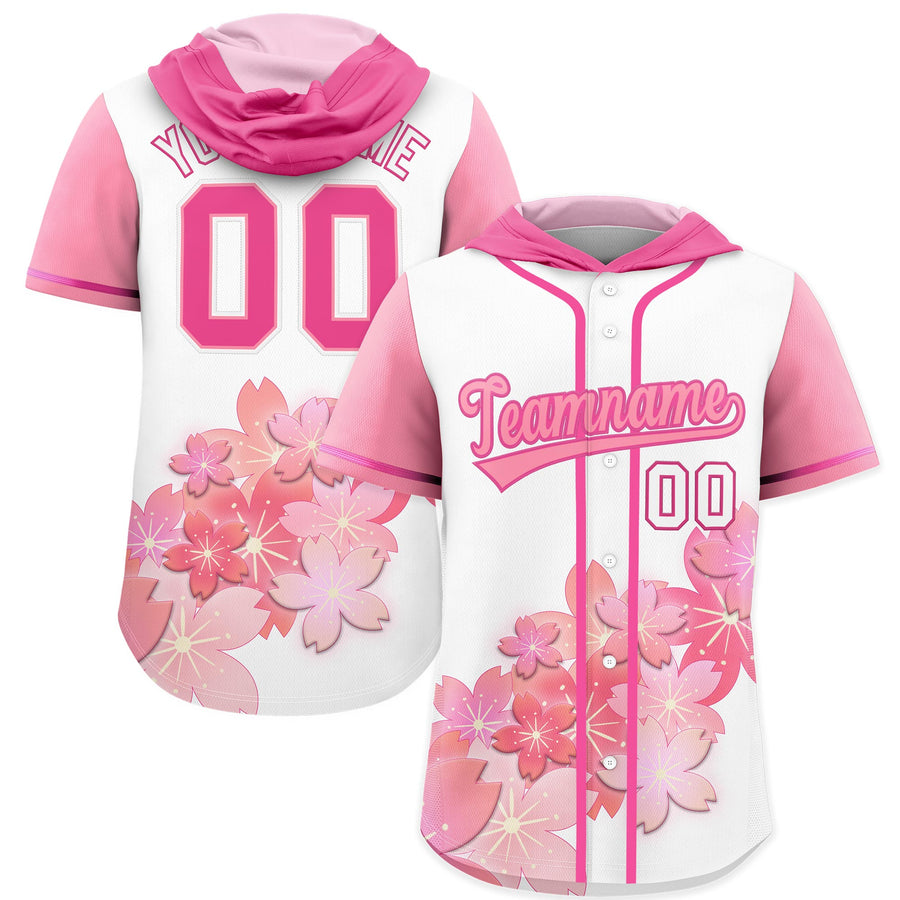 Custom Pink Light Pink Cherry Blossoms Raglan Sleeves Quick Dry Baseball Hooded Jersey | BuyFootballJersey