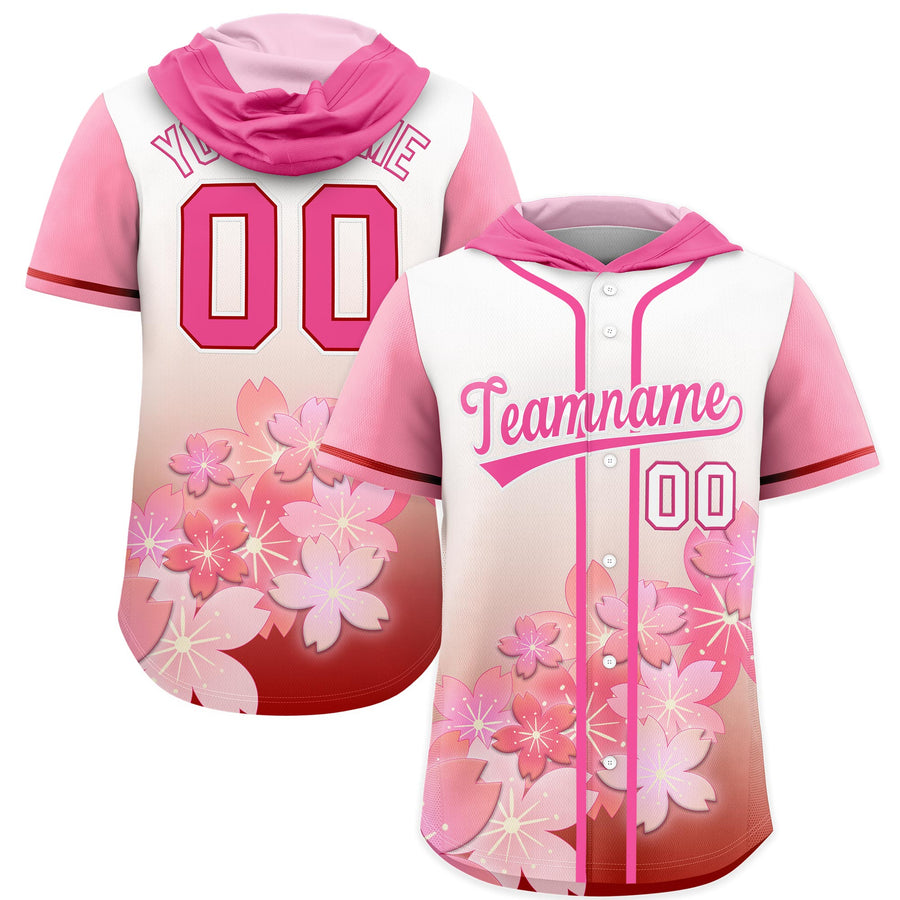 Custom Pink Pink Cherry Blossoms Raglan Sleeves Breathable Baseball Hooded Jersey | BuyFootballJersey