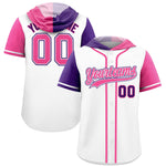 Custom White Purple and Pink Split Fashion Raglan Sleeves Baseball Hoodie Jersey | BuyFootballJersey