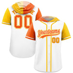 Custom White Orange and Gold Split Fashion Raglan Sleeves Baseball Hoodie Jersey | BuyFootballJersey