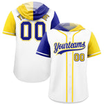 Custom White Royal and Gold Split Fashion Raglan Sleeves Baseball Hoodie Jersey | BuyFootballJersey
