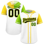 Custom White Neon Green and Gold Split Fashion Raglan Sleeves Baseball Hoodie Jersey | BuyFootballJersey