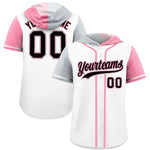 Custom White Silver and Light Pink Split Fashion Raglan Sleeves Baseball Hoodie Jersey | BuyFootballJersey