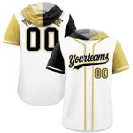 Custom White Black and Old Gold Split Fashion Raglan Sleeves Baseball Hoodie Jersey | BuyFootballJersey