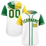 Custom White Gold and Kelly Green Split Fashion Raglan Sleeves Baseball Hoodie Jersey | BuyFootballJersey
