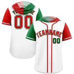Custom White Kelly Green and Red Split Fashion Raglan Sleeves Baseball Hoodie Jersey | BuyFootballJersey