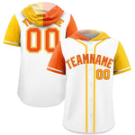 Custom White Orange and Gold Split Fashion Raglan Sleeves Baseball Hoodie Jersey | BuyFootballJersey