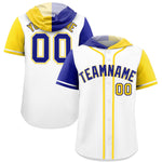 Custom White Royal and Gold Split Fashion Raglan Sleeves Baseball Hoodie Jersey | BuyFootballJersey