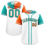 Custom White Orange and Aqua Split Fashion Raglan Sleeves Baseball Hoodie Jersey | BuyFootballJersey